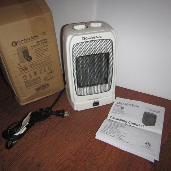 Comfort Zone Energy-Save 120V Oscillating Ceramic Compact Space Heater, White - Picture 1 of 4
